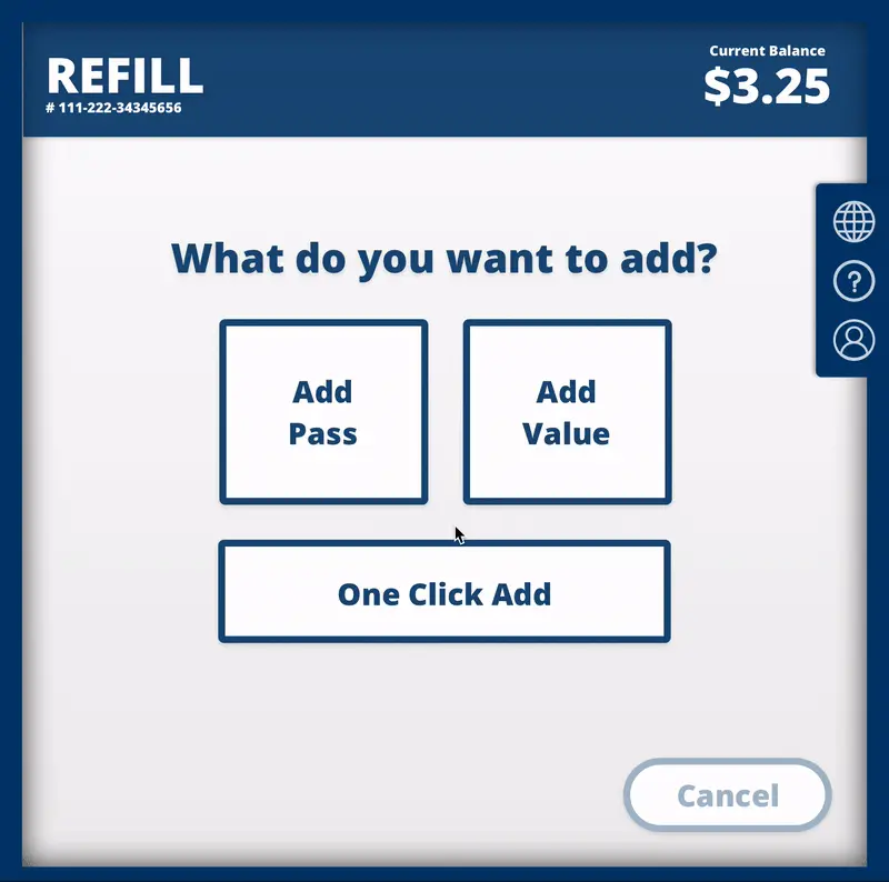 Animated prototype: one-click refill flow using the saved preset