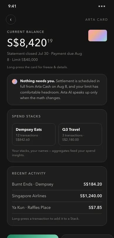 Card home in the quiet AI state — nothing needs the member, and the AI says so