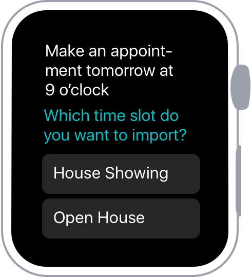 Watch screen creating an event by voice