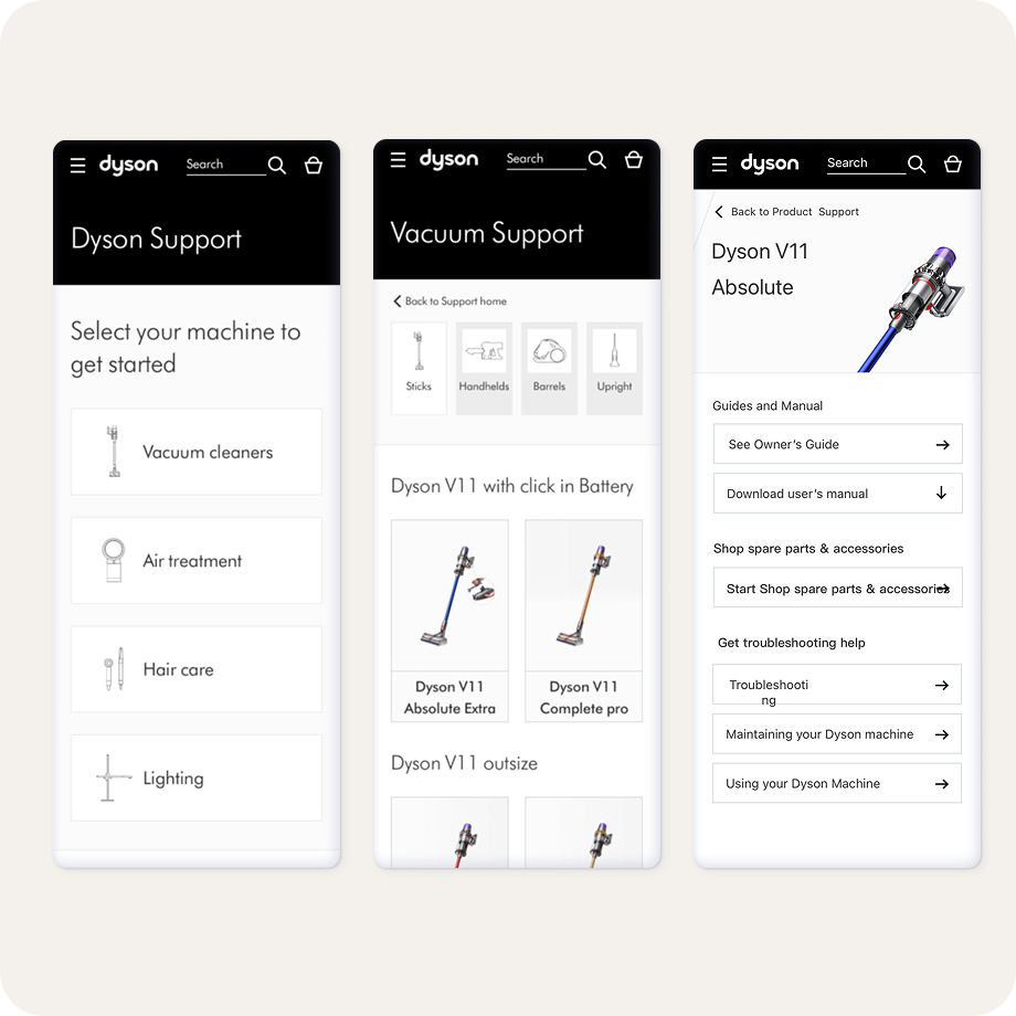 Option C mockups — SKU-level support hub