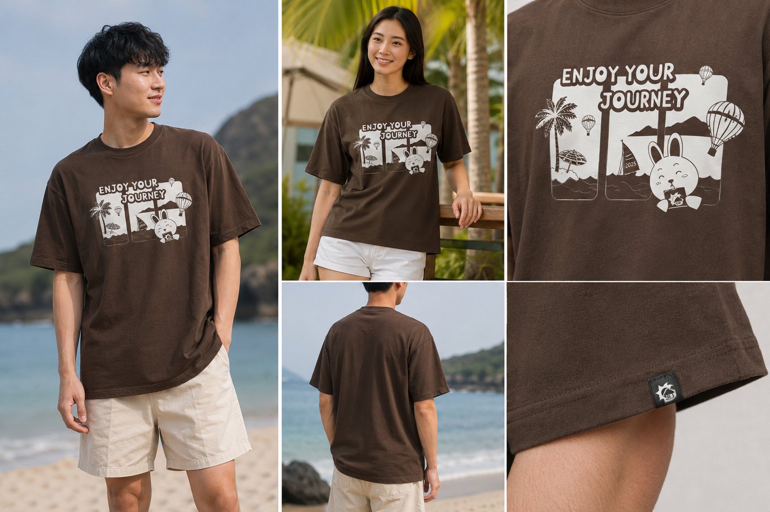 Family T-shirt 2025 — Enjoy Your Journey design on a brown tee