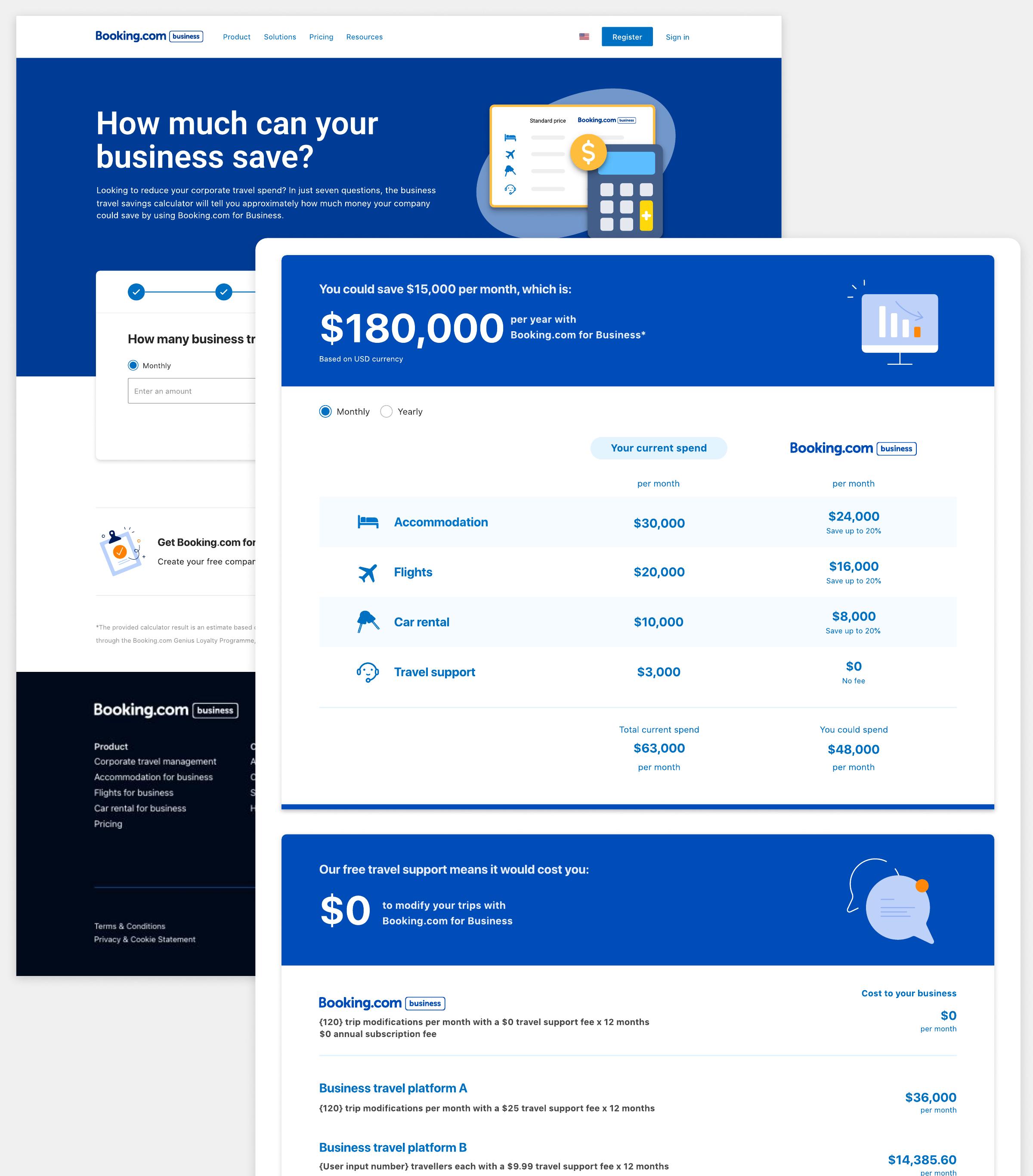 Savings calculator showing how much a business could save per year