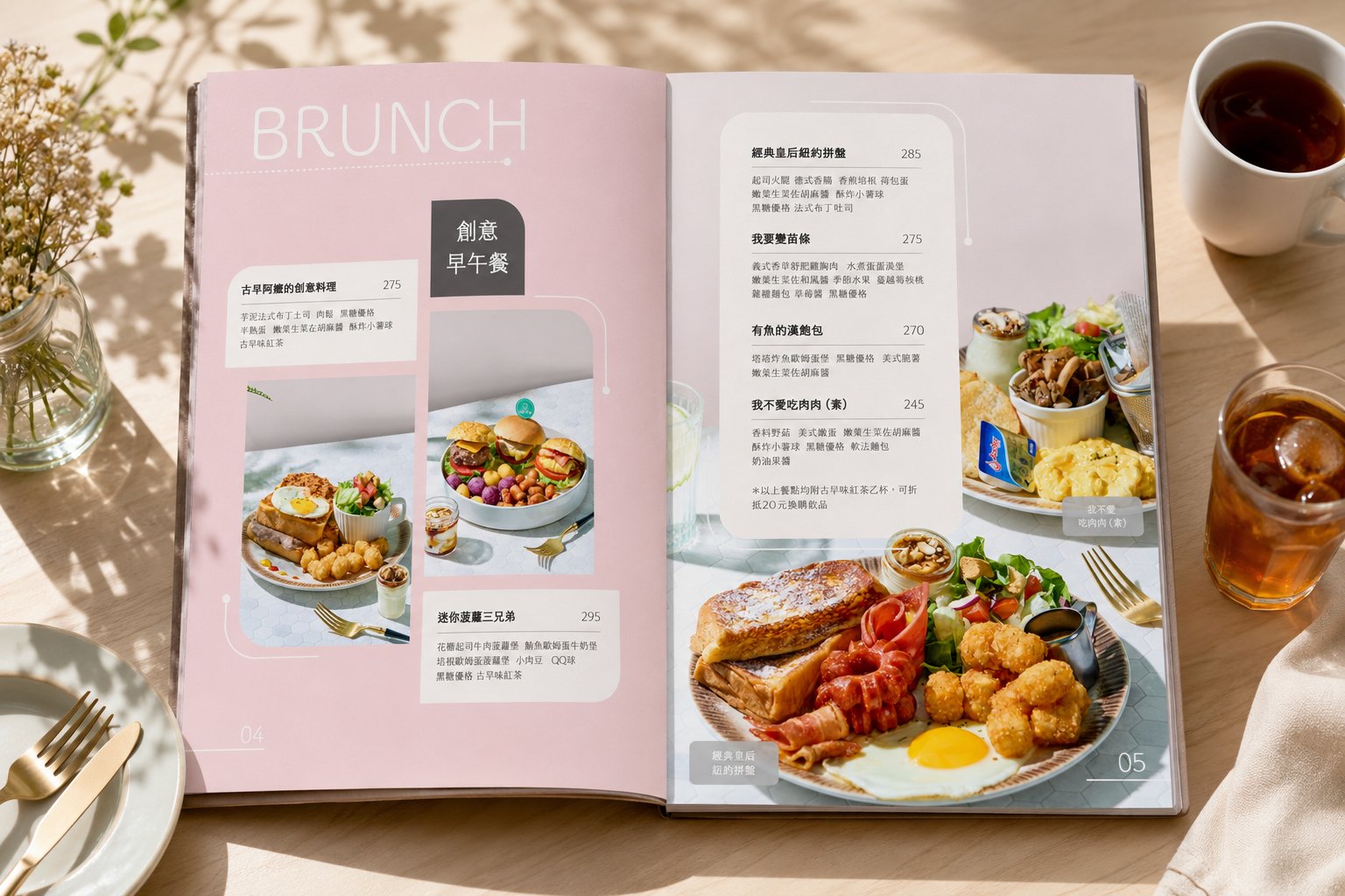 Nextdoor Breakfast menu spread on a breakfast table